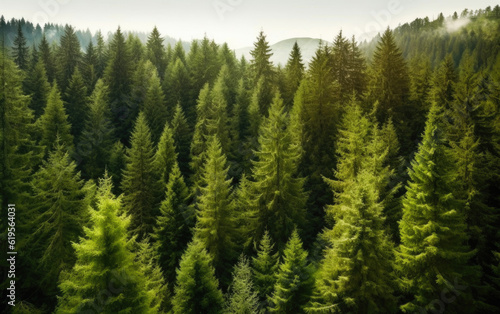 Verdant Forest Glory: Ancient Spruce, Fir, and Pine. Generative AI