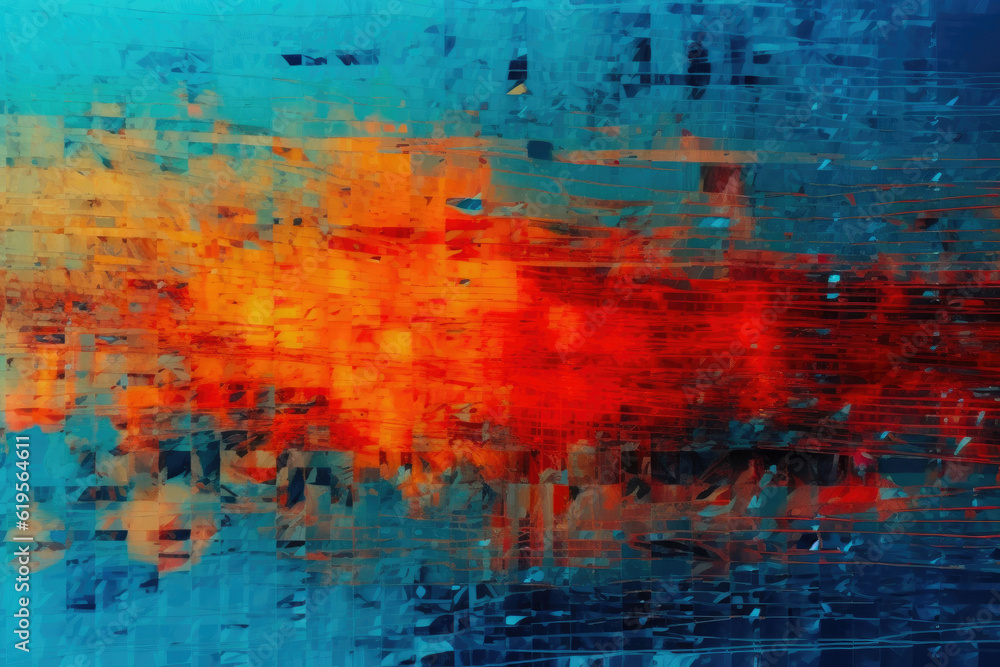 Digital Noise on Orange Red Artifacts. Generative AI