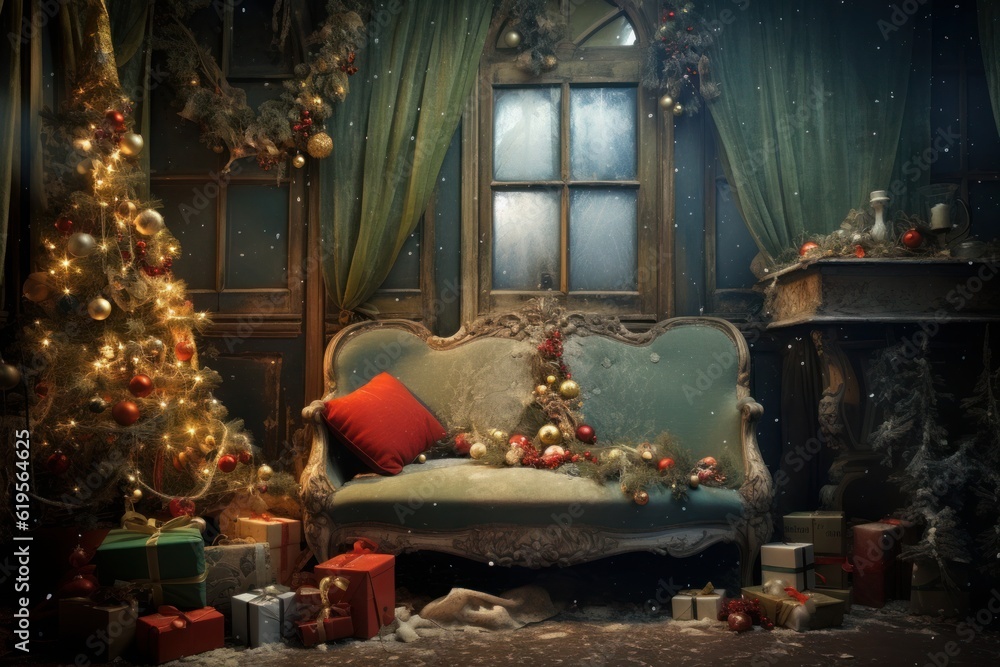 A delightful scene of a home adorned with a beautifully decorated Christmas tree, surrounded by an abundance of festive gifts, creating a warm and joyful atmosphere that.... Generative AI