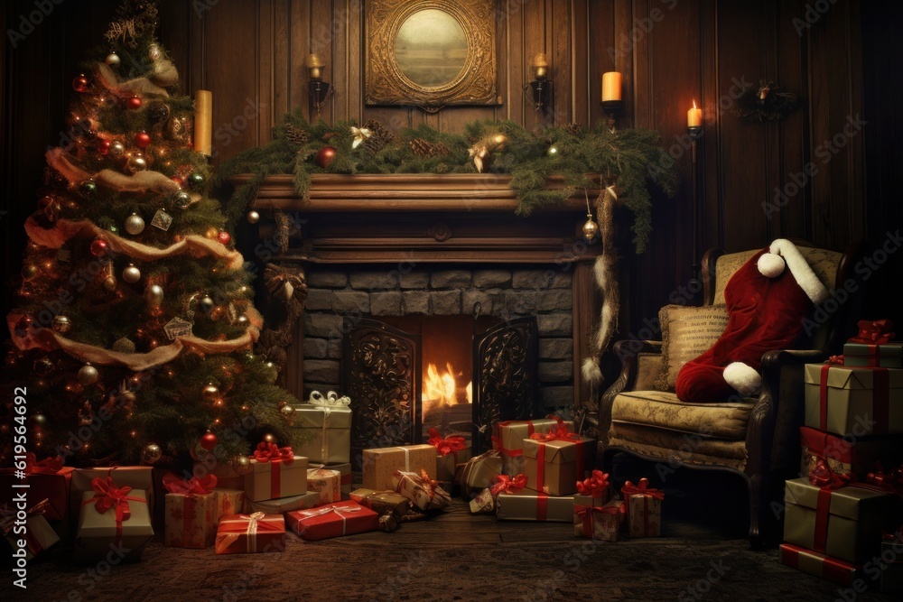  Christmas tree adorned with ornaments and surrounded by carefully placed gifts, creating a heartwarming and festive scene that captures the magic and anticipation of the holiday season. Generative AI
