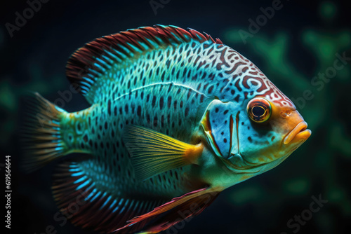 A colorful fish swimming at the bottom of the sea. Coral reef and fish. Generative AI