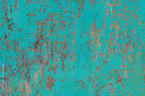 Old shabby green wood. Background, texture.Turquoise old paint on a rustic background