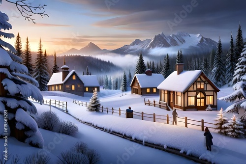winter landscape in the mountains at night Generative AI © feroooz arts