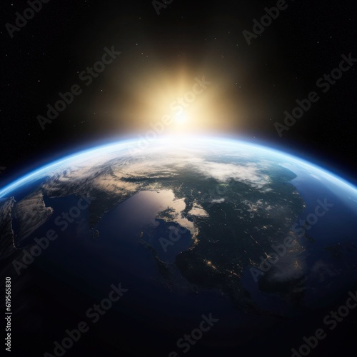 Planet Earth with a spectacular sunset or sunrise, elements of this image furnished by NASA.