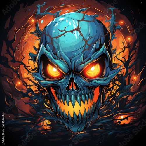 halloween ILLUSTRATION FOR A STICKER WITH BLACK BACKGROUND,ai generater.