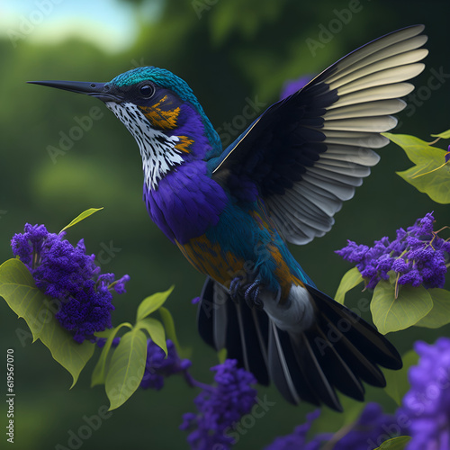 ilustracion realista, hiperrealista, fotrografica, alta definicion de un colibri colorido, generativa IA