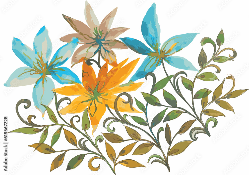 Watercolor florals isolated flower on vector ,white background.