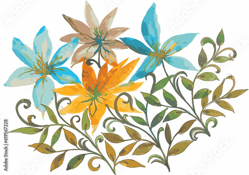 Watercolor florals isolated flower on vector ,white background.