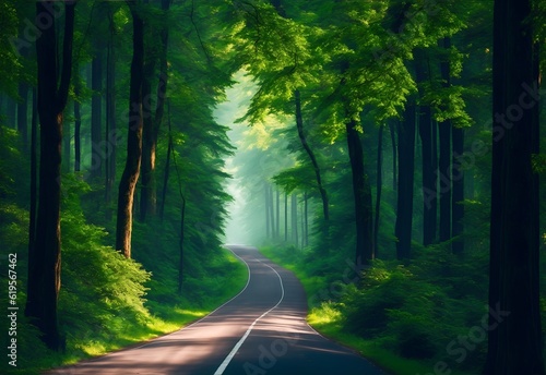 A road in the woods  through the green woods  generative AI