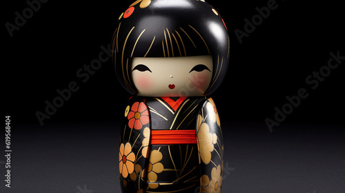 Generative ai. Japanese kokeshi doll with short hair and kimono