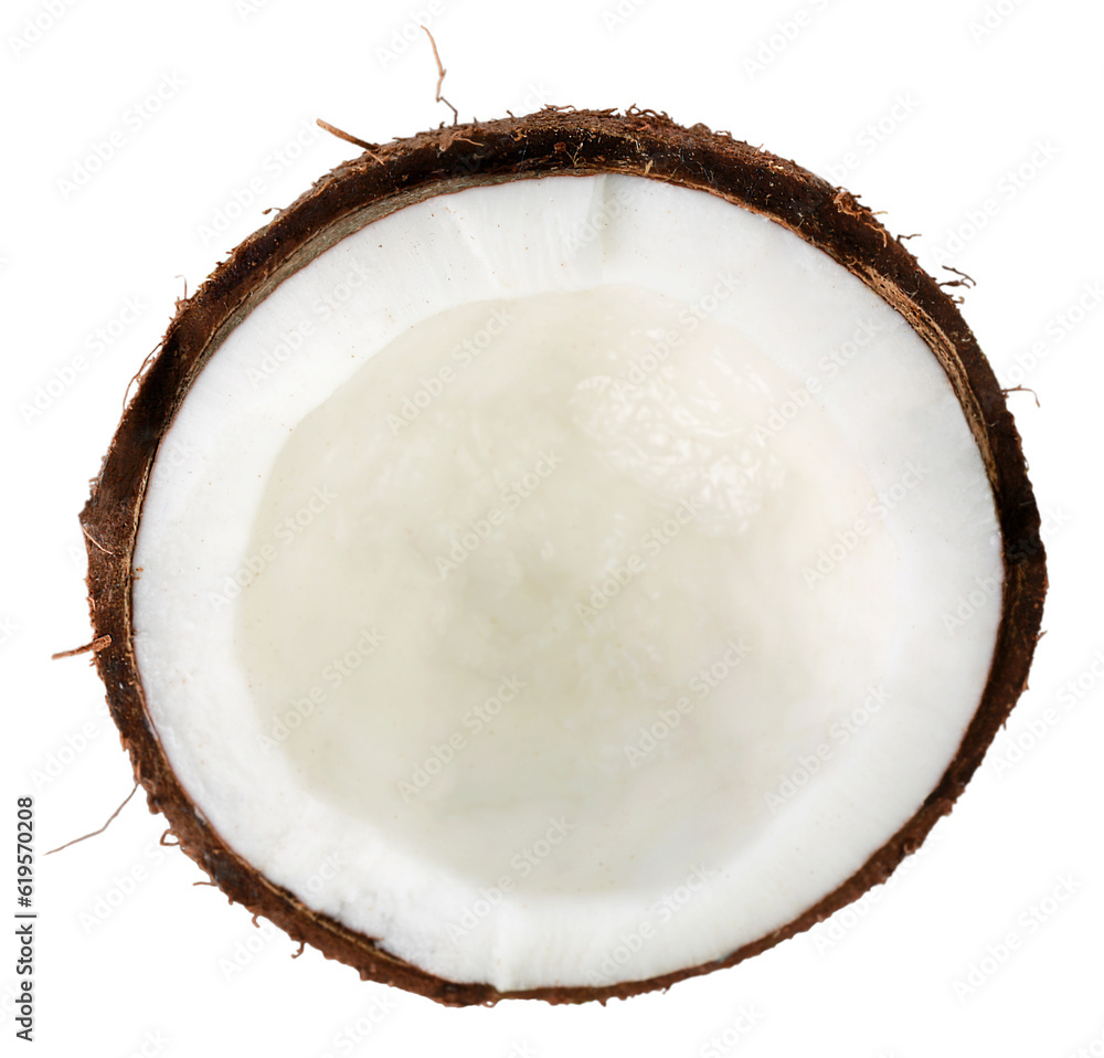 Fresh cracked or cut white coconut fruit. Fresh cracked or cut white coconut fruit.