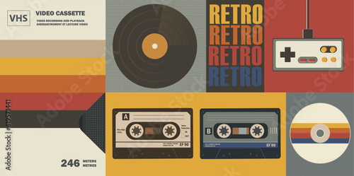 Various old-fashioned items on a retro background. Concept retro or vintage background. photo