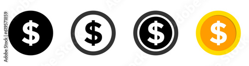 Dollar coin vector icons set. US dollar coin vector symbols collection
