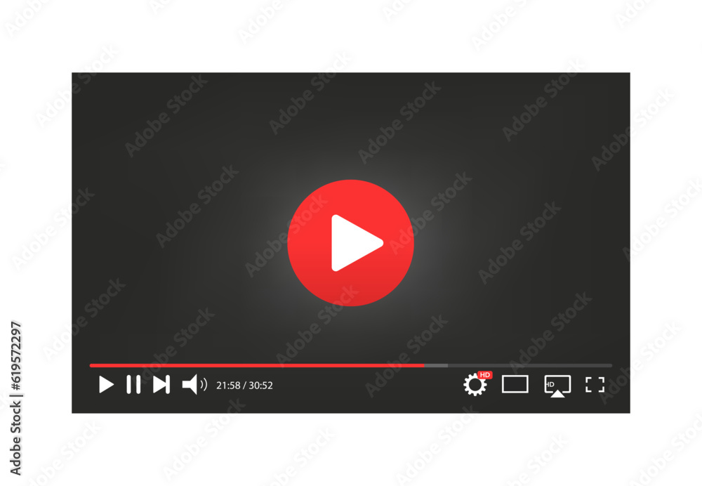 Video player interface isolated on white background. Video streaming template design for website and mobile apps. Mockup live broadcast window, player. Concept for online video. Vector illustration Video player interface isolated on white background. Video streaming template design for website and mobile apps. Mockup live broadcast window, player. Concept for online video. Vector illustration