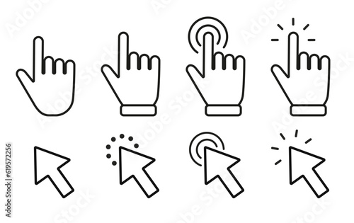 Computer mouse cursor icon. Cursor click, pointing hand click icons. Cursor click - stock vector. Pointer click. Mouse click. Vector illustration
