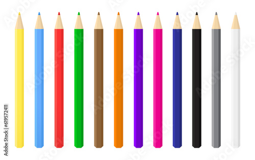 Set of realistic colorful pencil. Color pencils isolated on white background. Back to school items. Template design for presentation, publications, education. Vector illustration