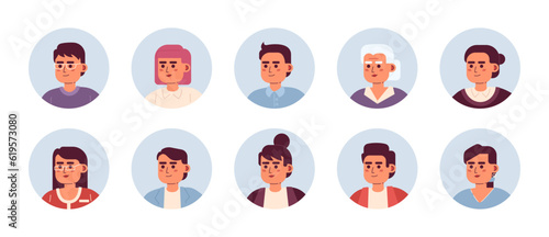 Asian people semi flat colour vector character heads pack. Cheerful men and women. Colorful avatar icons. Editable cartoon style emotions. Simple spot illustration bundle for web graphic design