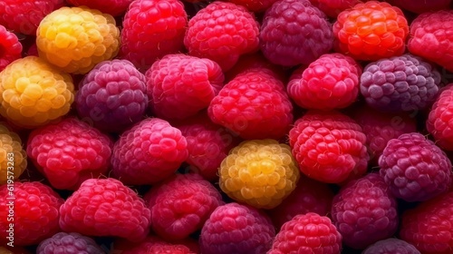 Pink raspberries, berries background. Healthy low calorie fruit razz illustration, Generative AI
