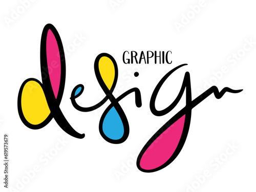 GRAPHIC DESIGN vector black brush lettering with colorful infills