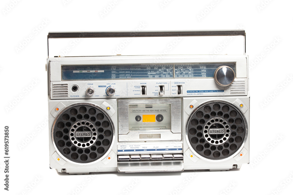 Fototapeta premium Silver retro ghetto radio boom box cassette recorder from 80s