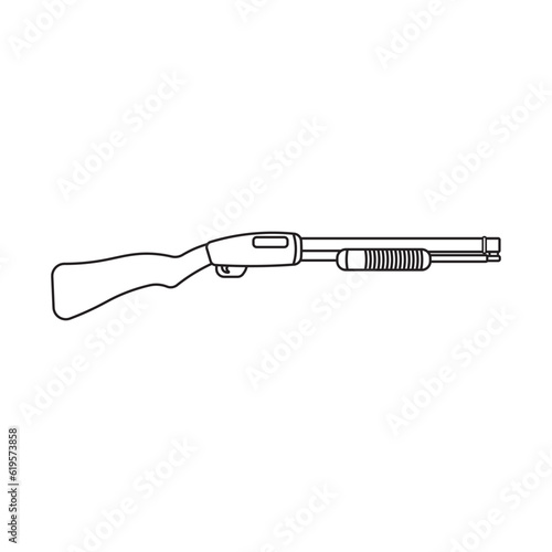 Hand drawn kids drawing Vector illustration pump action Shotgun flat cartoon isolated
