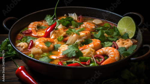 Tom Yum Kung with vegetables Thai food style