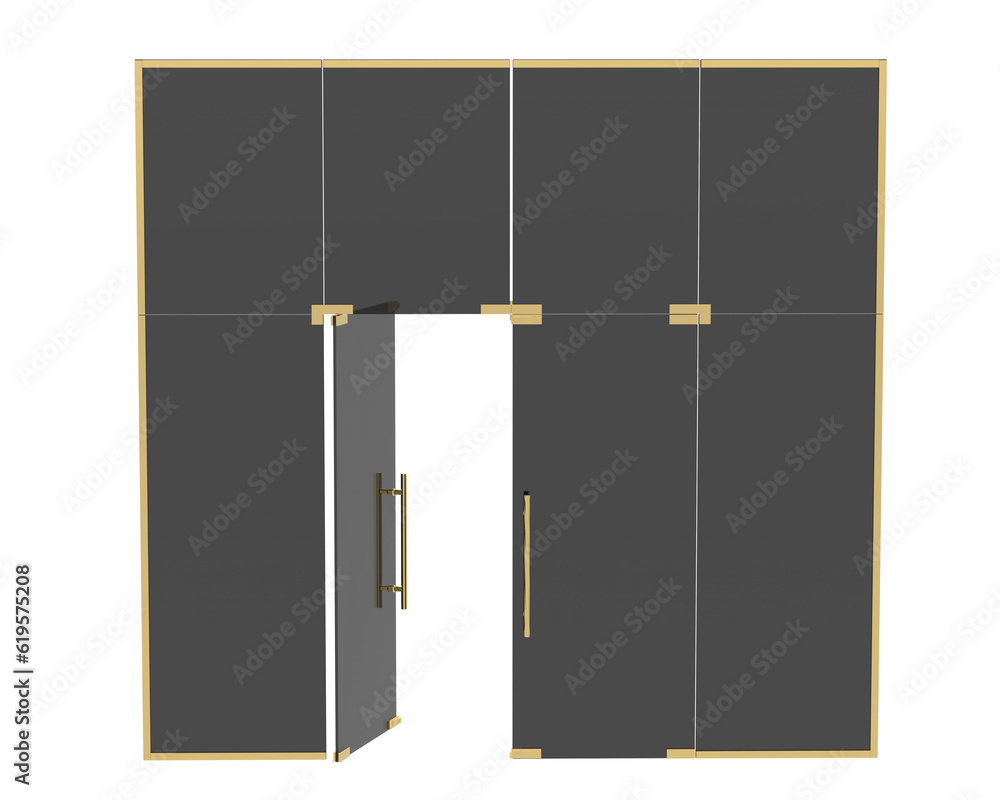 Glass doors isolated on transparent background 3d rendering illustration Glass doors isolated on transparent background 3d rendering illustration