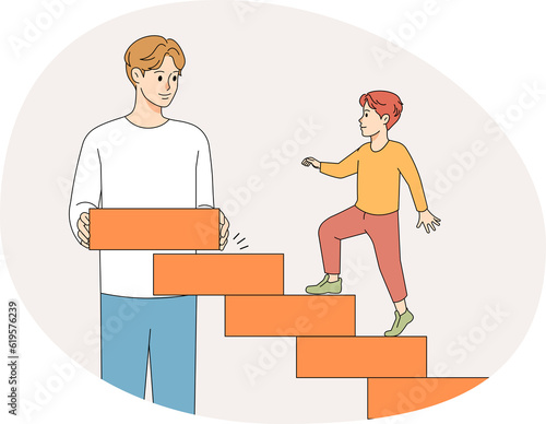 Loving father building stairs to walk for son