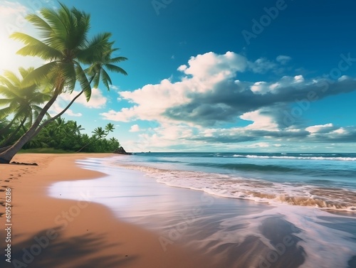 Ocean waves on the beach as a background. Beautiful natural summer vacation holidays background. Aerial top down view of beach and sea with blue water waves ,Generative AI © salahchoayb