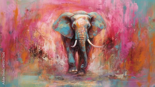 Elephant  form and spirit through an abstract lens. dynamic and expressive Elephant print by using bold brushstrokes, splatters, and drips of paint.  Elephant raw power and untamed energy  © PinkiePie