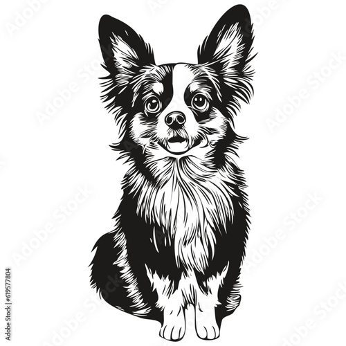 Canvas Print Papillon dog dog head line drawing vector,hand drawn illustration with transpare