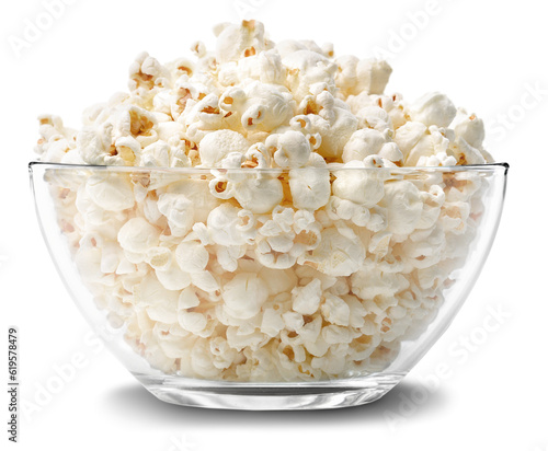 A bowl of tasty salt popcorn on wooden background photo