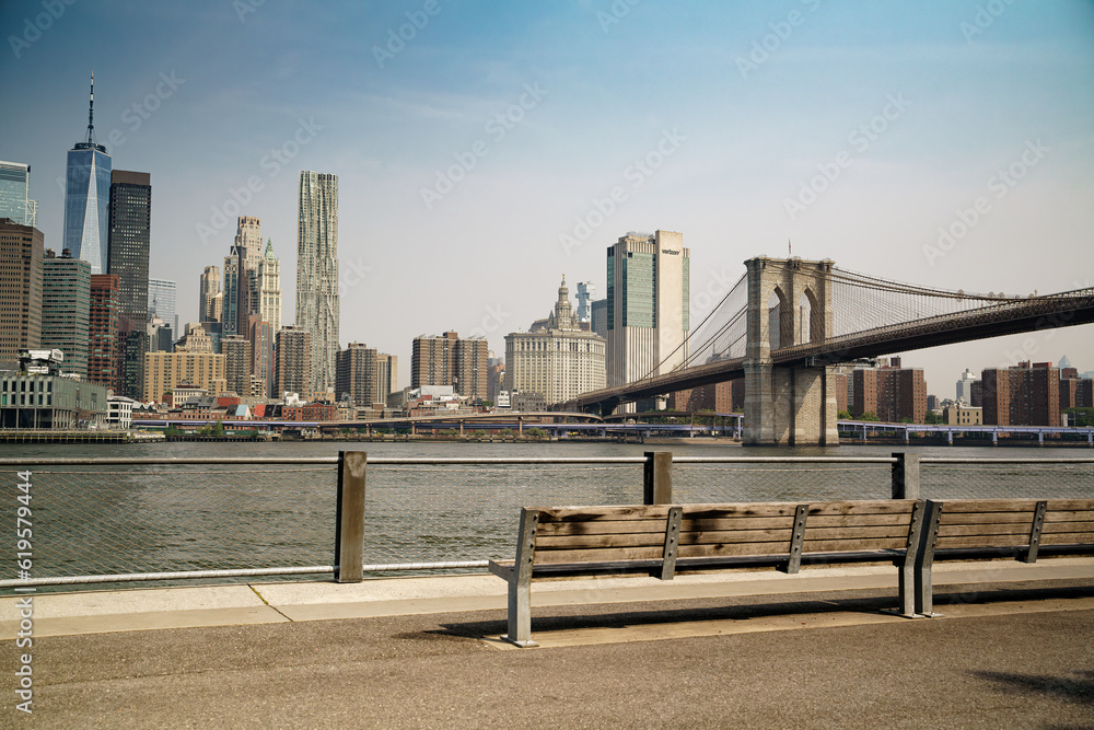Brooklyn Bridge and Manhattan view from Brooklyn Park