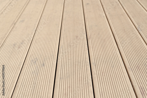 High angle view on patio boards from wood plastic composite