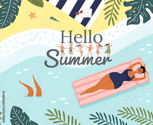 Hello summer summer beach background, post, poster