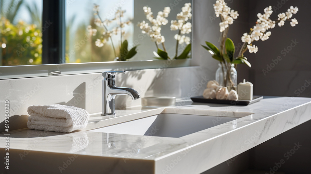 Stylish white sink in modern bathroom interior Stylish white sink in modern bathroom interior