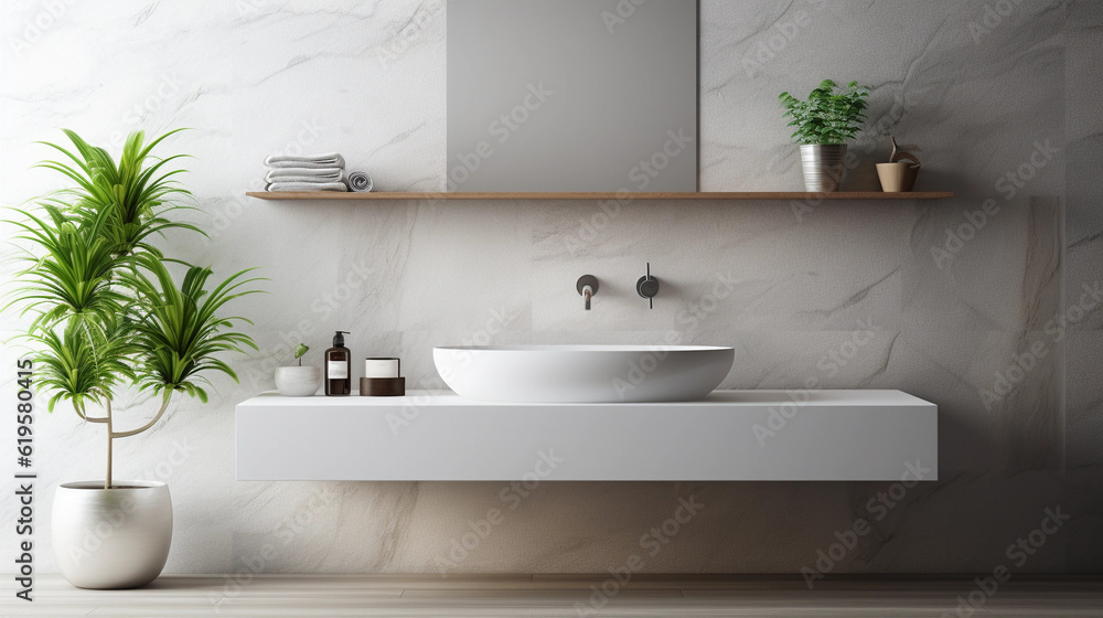 Fototapeta premium Stylish white sink in modern bathroom interior