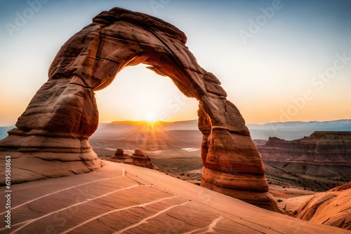 Print op canvas delicate arch at sunset generated ai