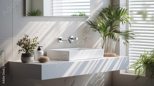 Stylish white sink in modern bathroom interior