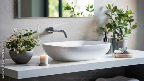 Stylish white sink in modern bathroom interior