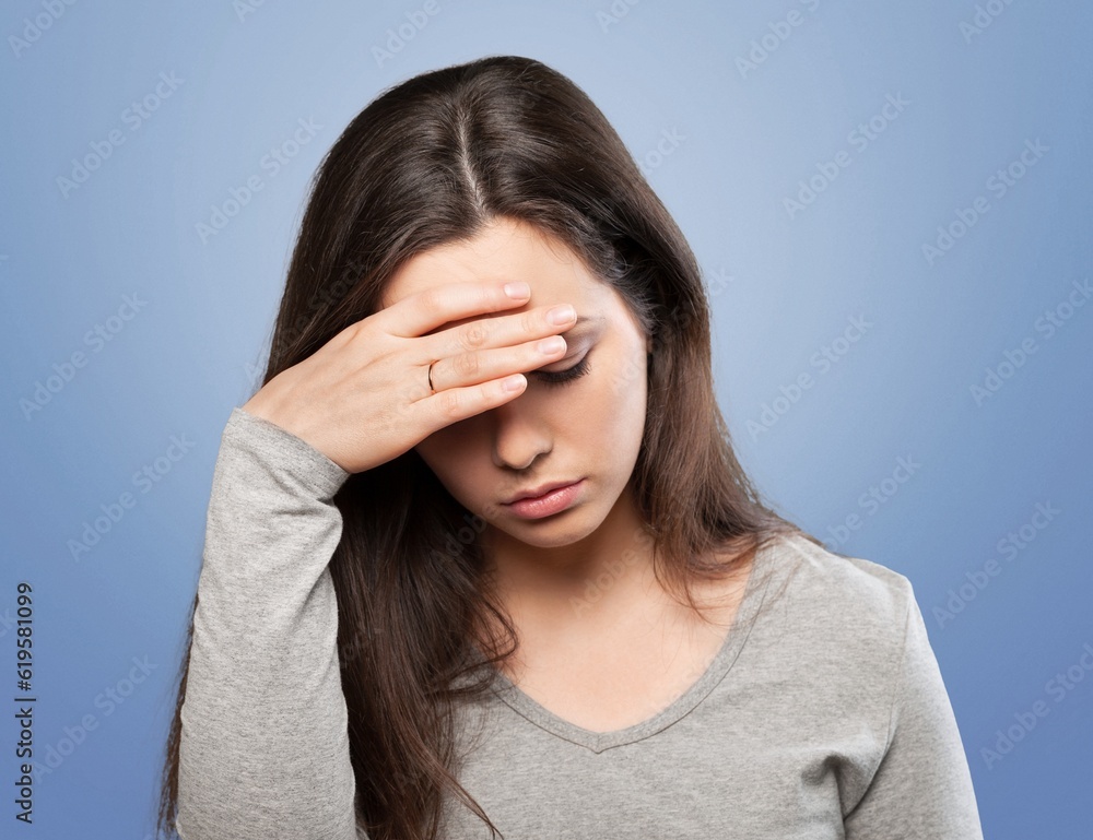 Worrying young female student. Difficult University exam. Worrying young female student. Difficult University exam.