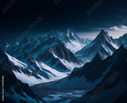 Snowcapped Mountain Peak in Serene Winter Landscape