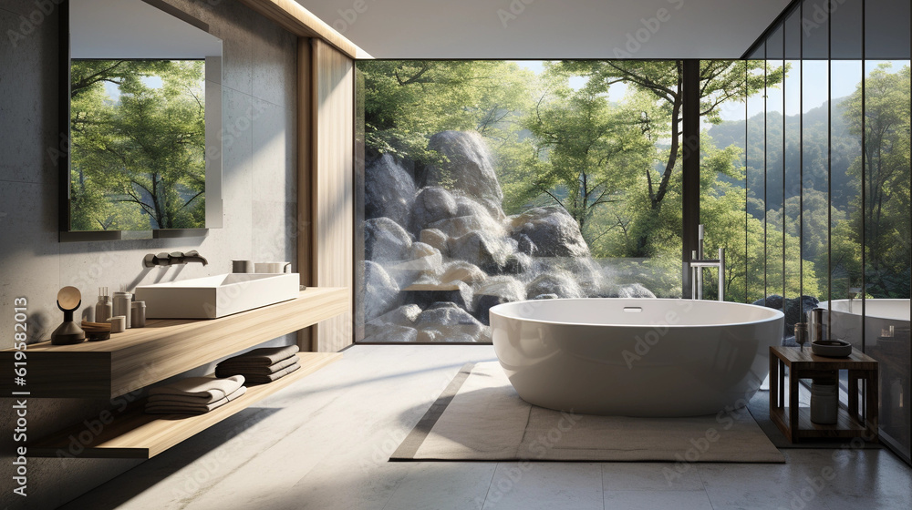 Fototapeta premium Modern contemporary bathroom 3d rendering image