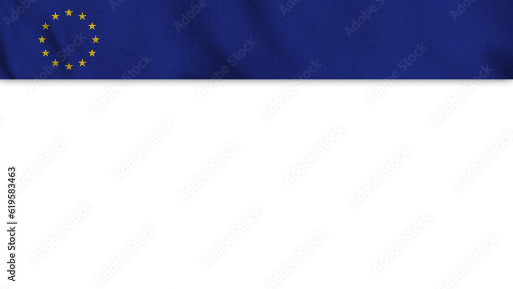 Long Realistic European Union Flag and Blank Background Area - 3D Illustration