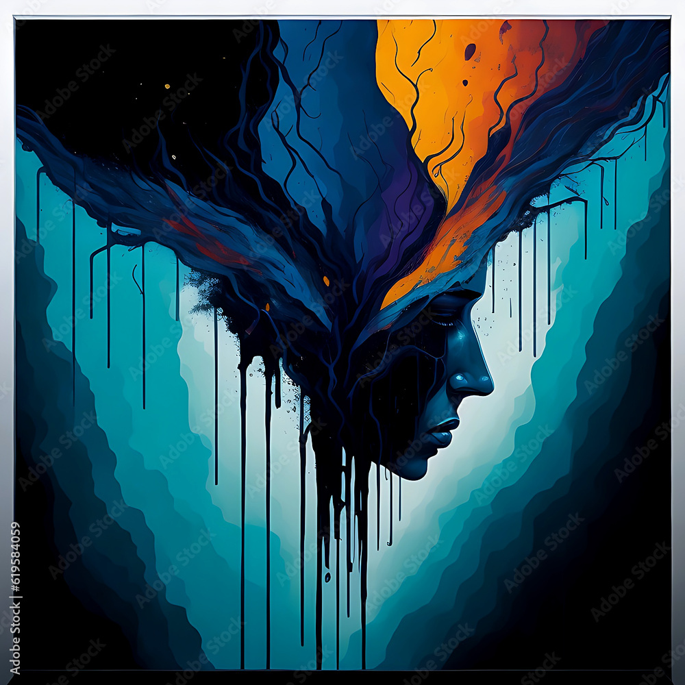 Depression and anxiety heavy burden Abstract art. Generative AI Stock ...