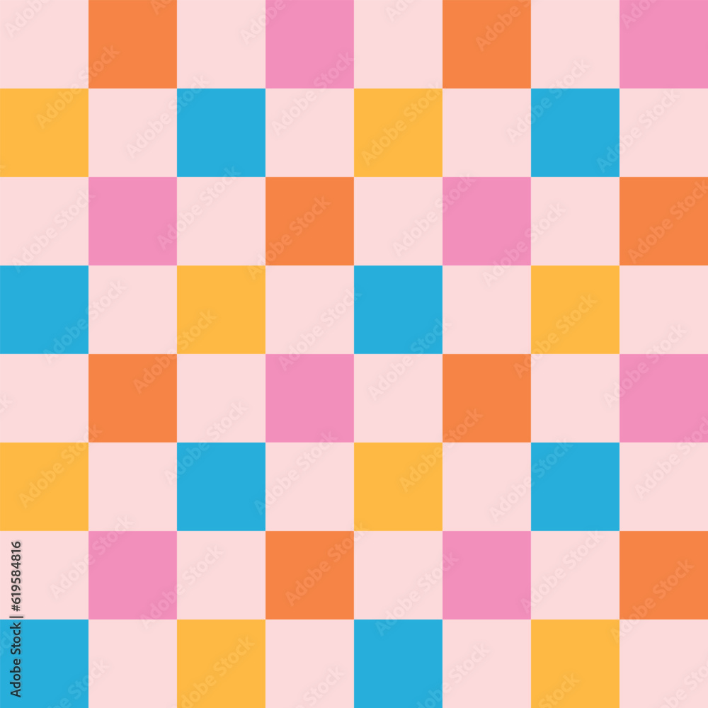 Checkered seamless pattern. Chessboard background. Plaid background. Retro seamless pattern. Colorful background