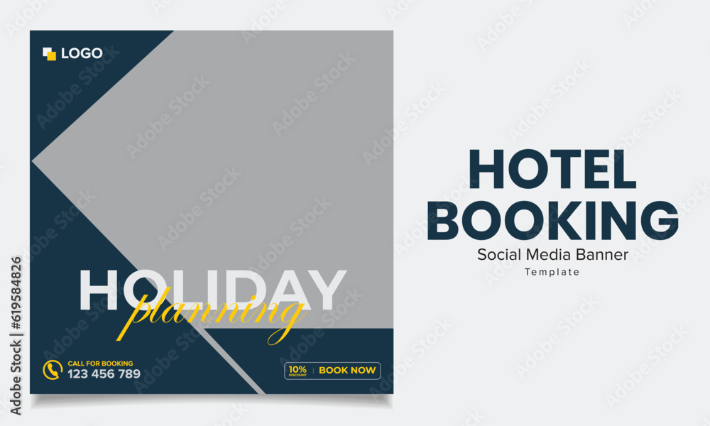Vector hotel and resort booking square banner post template Vector hotel and resort booking square banner post template