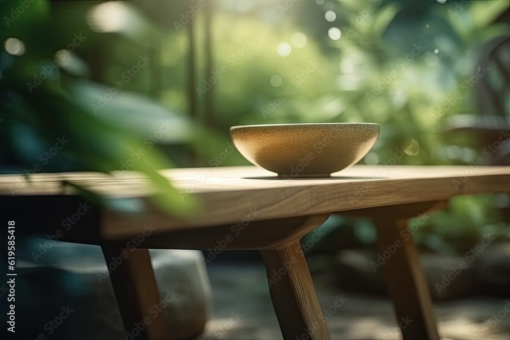ceramic bowl placed on a rustic wooden table ceramic bowl placed on a rustic wooden table