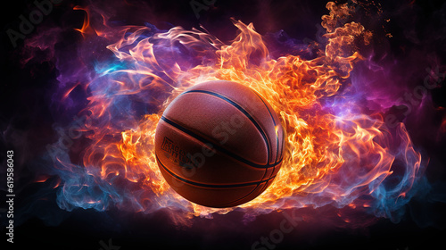 basketball in fire, created with Generative AI