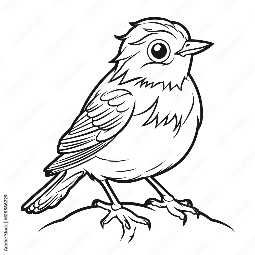 Bird,  colouring book for kids, PNG illustration	